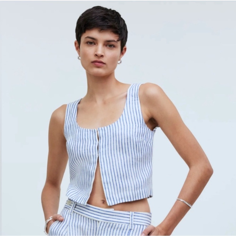 Striped Blue Crop Tank Top - Women's Tank